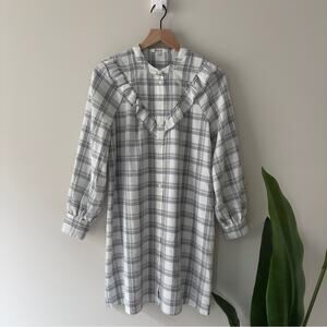 Madewell Plaid Cottagecore Gray and White Button Down Long Sleeve Dress Light S